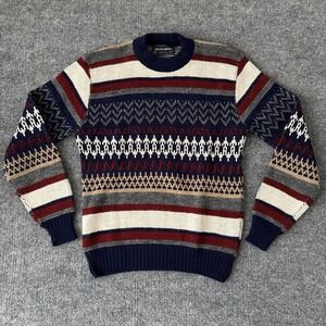 Robert Bruce Sweater Medium Mens Blue Knit Pullover USA Made Fair Isle Fisherman